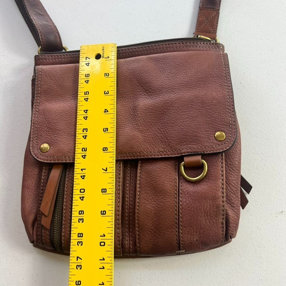 Fossil Morgan Traveler Messenger Crossbody Bag Leather Purse Brown Key Charm Fob - Picture 8 of 13